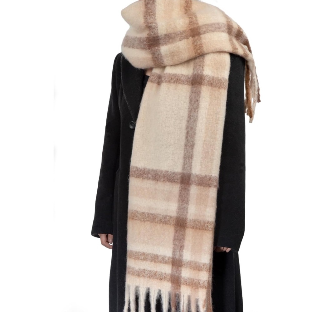 Fringe scarf plaid NEW